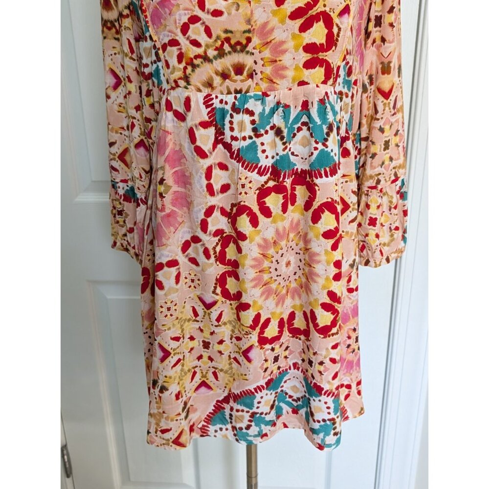 ba&sh Lorenza Short Printed Dress Sz 0 Tie Dye Colorful Viscose V Neck - Picture 4 of 11